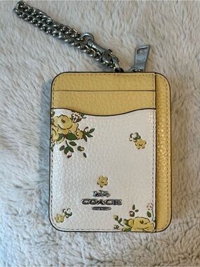 Coach Yellow & White Floral Pebbled Leather Zip wallet